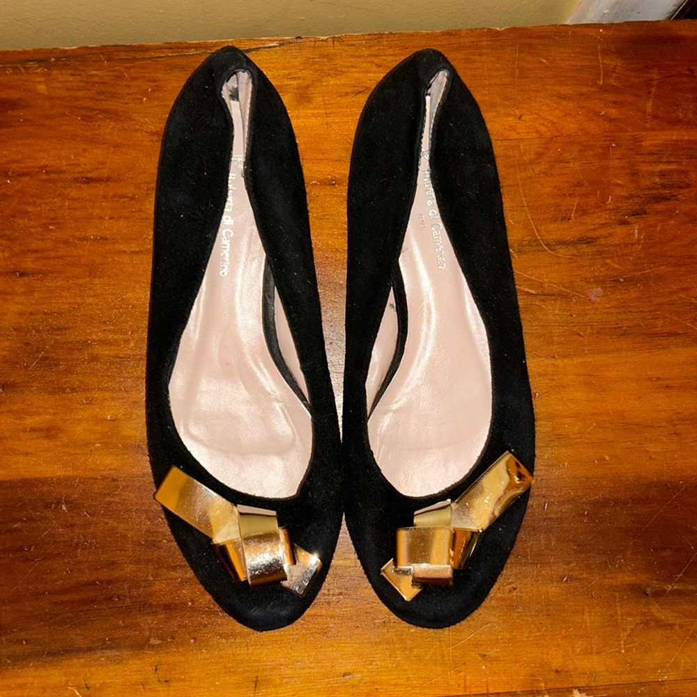 Roberta do Camerino Suede with Gold Knot Ballet Flats